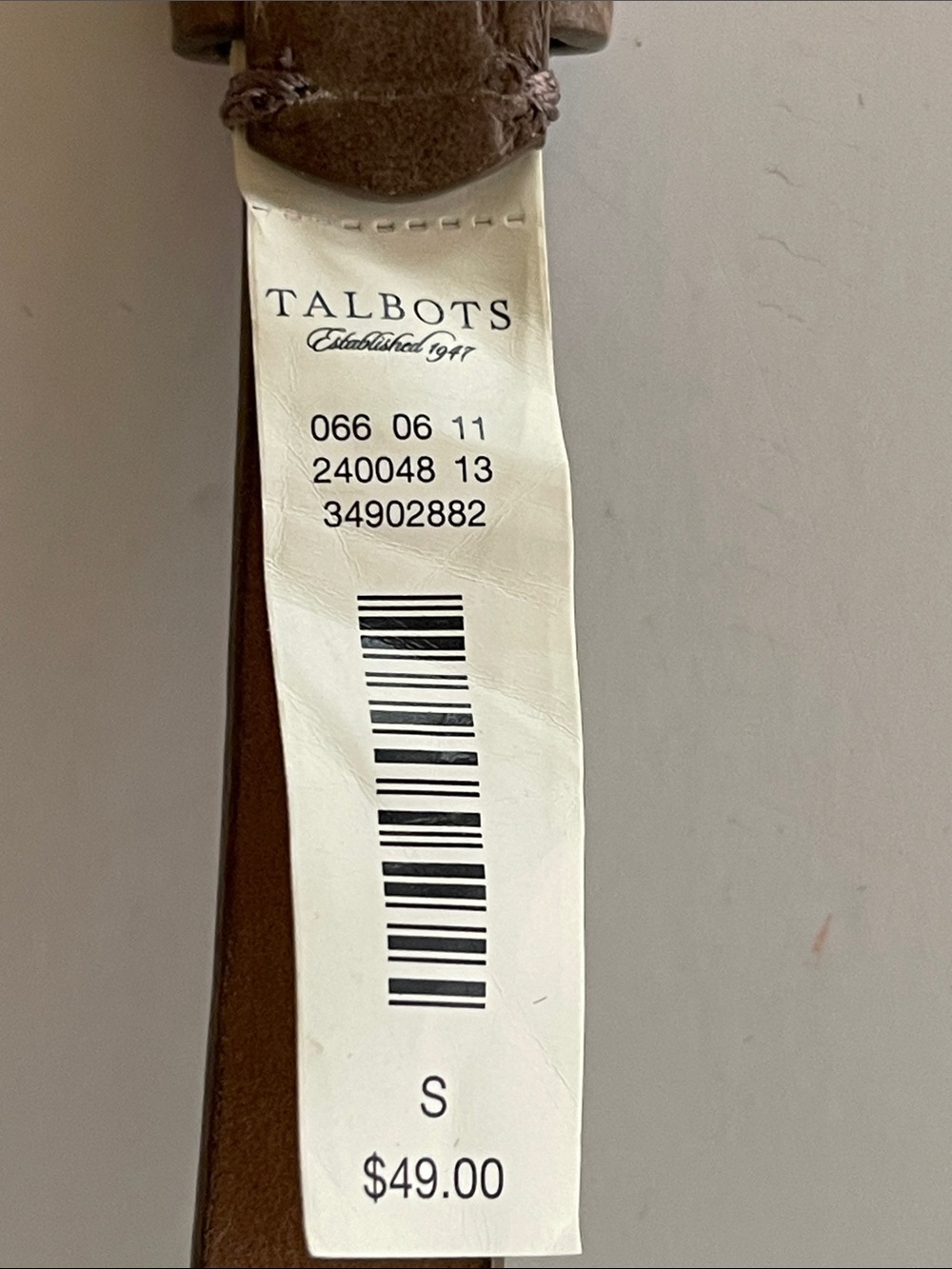 Talbots Slim Taupe Leather Belt with Gold Buckle - Picture 3 of 5